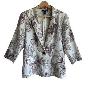 NYCC Women's Linen Blend Blazer Beige Floral Cottagecore, Size Medium